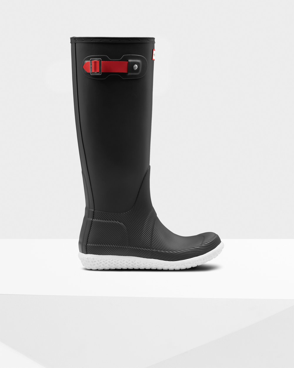 Women Hunter Original Flat Heel Calendar Sole | Tall Rain Boots Black/Red | NZ-94105-ZKRI